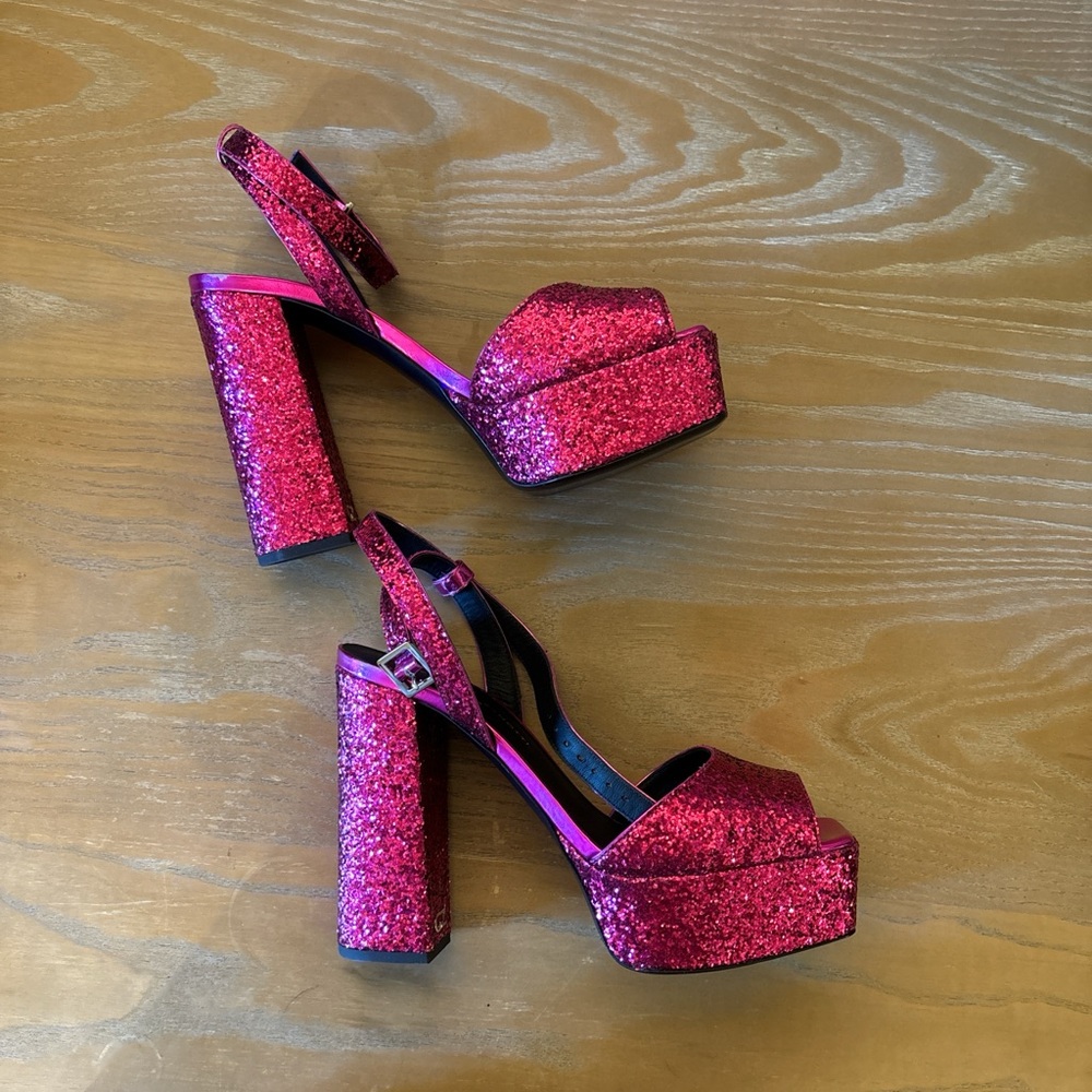 BRAND NEW AUTHENTIC Giuseppe Zanotti Fuschia Glitter Platform Block-Heel Sandals